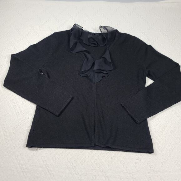 Norton Mc Naughton black vintage sweater sheer ruffle neckline Goth fairy grunge - Picture 3 of 7